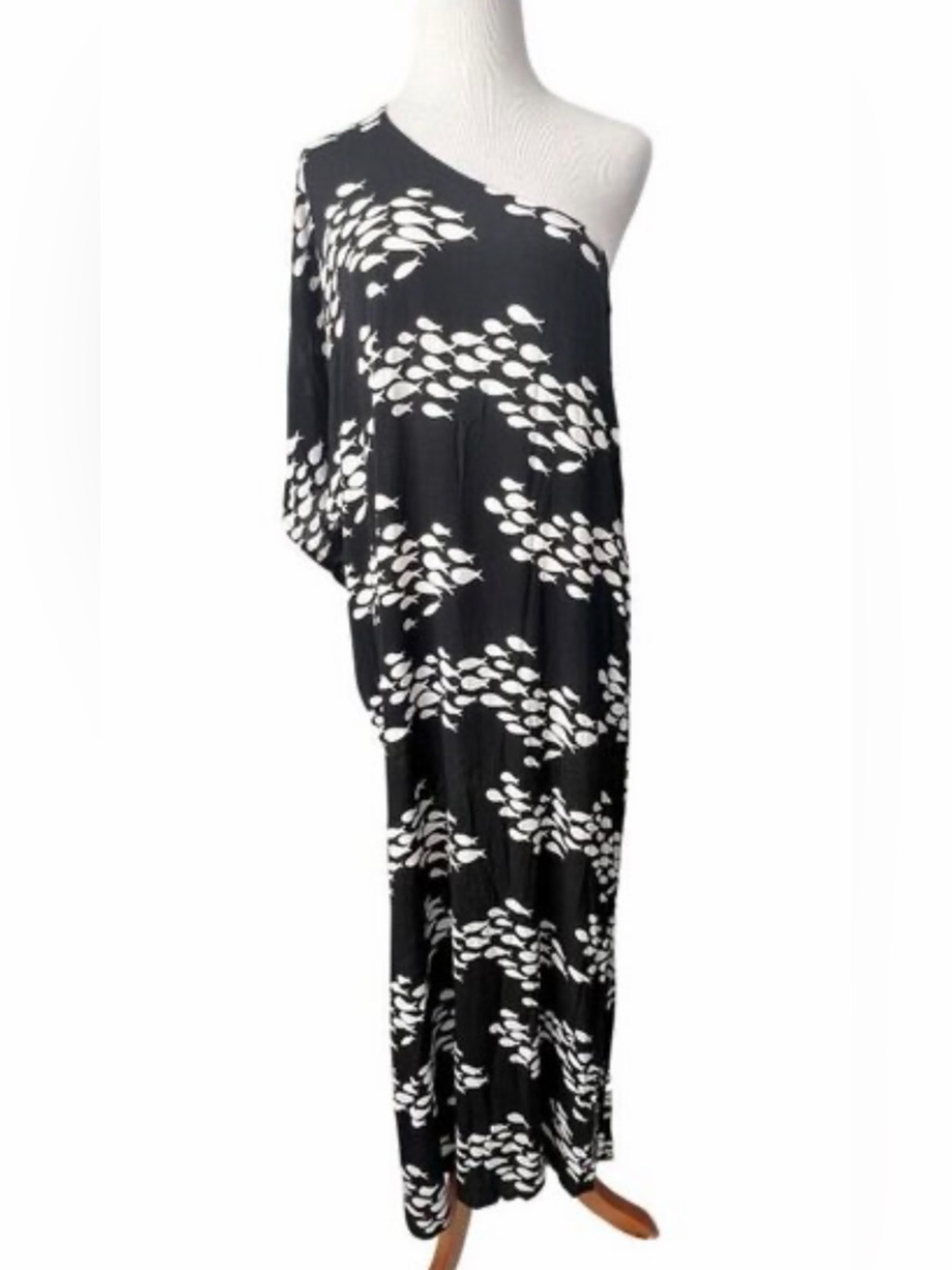 Fighting Eel Ava Sky One Shoulder Black and White Maxi Dress Size Medium - Picture 3 of 7